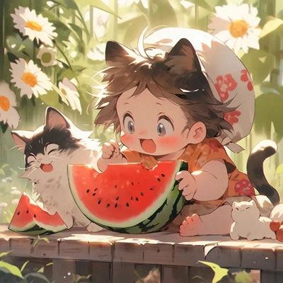 狗狗吃瓜动漫图片高清,动漫萌宠的夏日狂欢时光